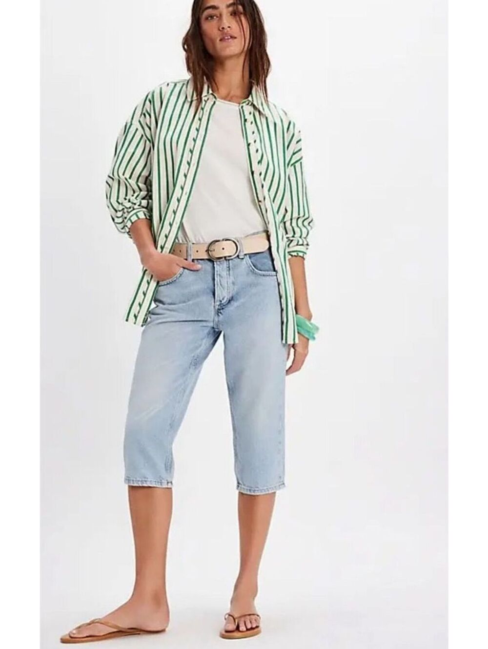 •(SIZE 29) NWT FREE PEOPLE WE THE FREE SUN CITY HR DENIM CAPRI